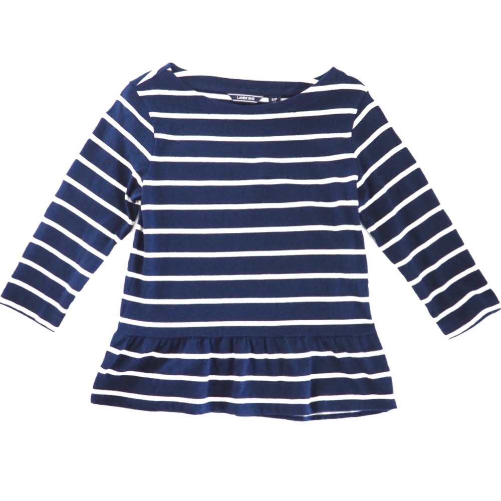 Lands End Striped Peplum Long Sleeve Shirt
